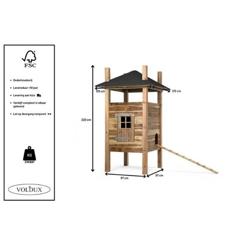 hoog konijnenhok buiten met trap hooiberg voor stro onderhoudsvrij voldux 125x125x220cm