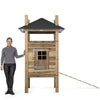 hoog konijnenhok buiten met trap hooiberg voor stro vooraanzicht voldux 125x125x220cm