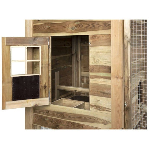 hoog konijnenhok buiten met trap hooiberg voor stro binnenkant voldux 125x125x220cm
