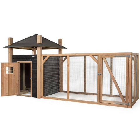 konijnen hok houten deur entree hooiberg nachthok zit links-houten ren rechts 