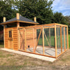 groot konijnenhok Hooiberg Sanne XL met konijnenren buiten voldux 615x330x350cm