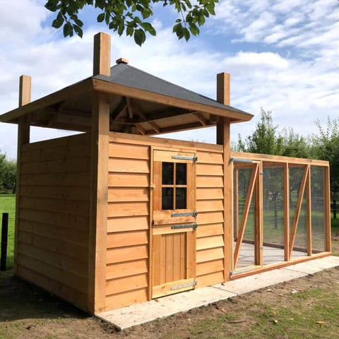 groot konijnenhok Hooiberg Sanne XL met Ren voldux zij aanzicht 615x330x350cm