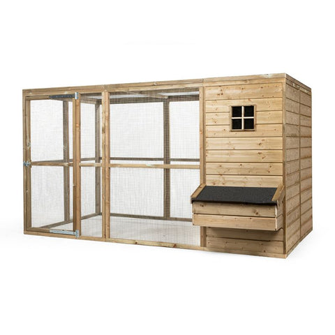 Houten konijnenren Luuk Glorenza met groot nachthok  - 327x179x183cm