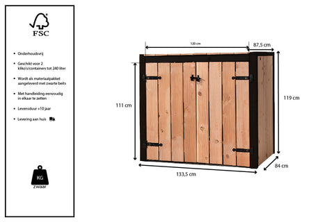 Container Ombouw Hout Volente 2 Containers - Kliko Ombouw Dubbel Mia