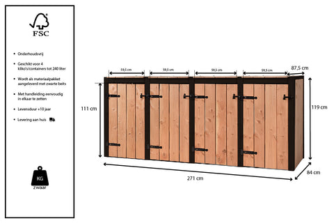 Container Ombouw Hout Volente - 4 Containers - Kliko Ombouw Nina