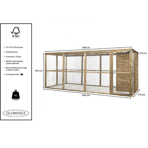 houten konijnenren met gaas en nachthok afmetingen 448x183x179 cm