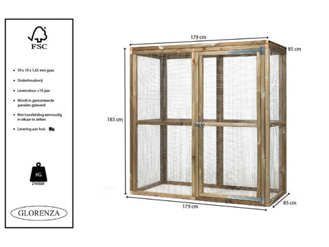 Houten konijnenren Glorenza -buitenren-vlaamse reus 179x85x183cm