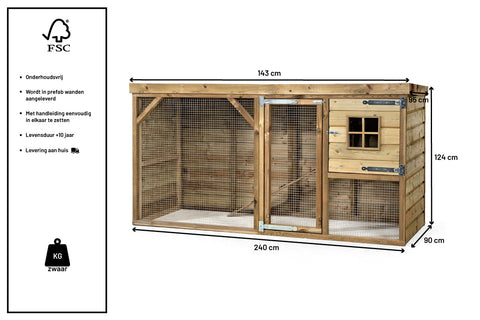 Konijnenhok_konijnenvilla_douglas_geimpregneerd_hout_zweeds_rabat_nachthok_ren_buitenren_duurzaam_onderhoudsvrij_voldux_marterproof_gaas_vlaamse_voorkant_ruimte_reus_trap_opening_slaapplek_veilig_verdieping_ruimte_afmetingen_centimeters_groot_fsc_speel_Jip